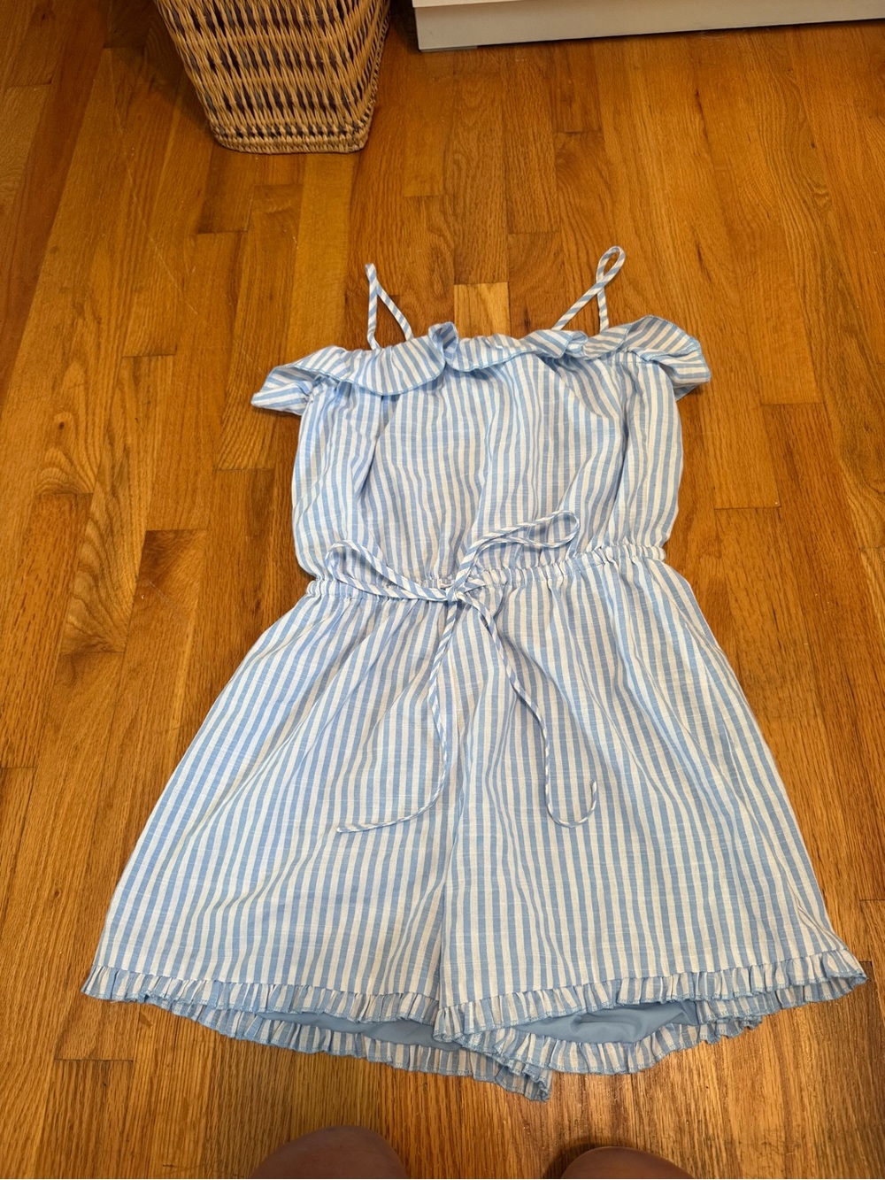 Amazon Light Blue & White Striped Girls' Romper